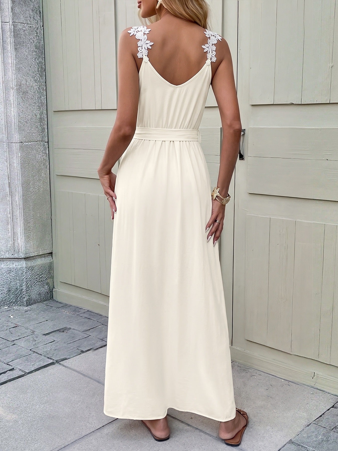 Floral Tie-Waist Slit Dress