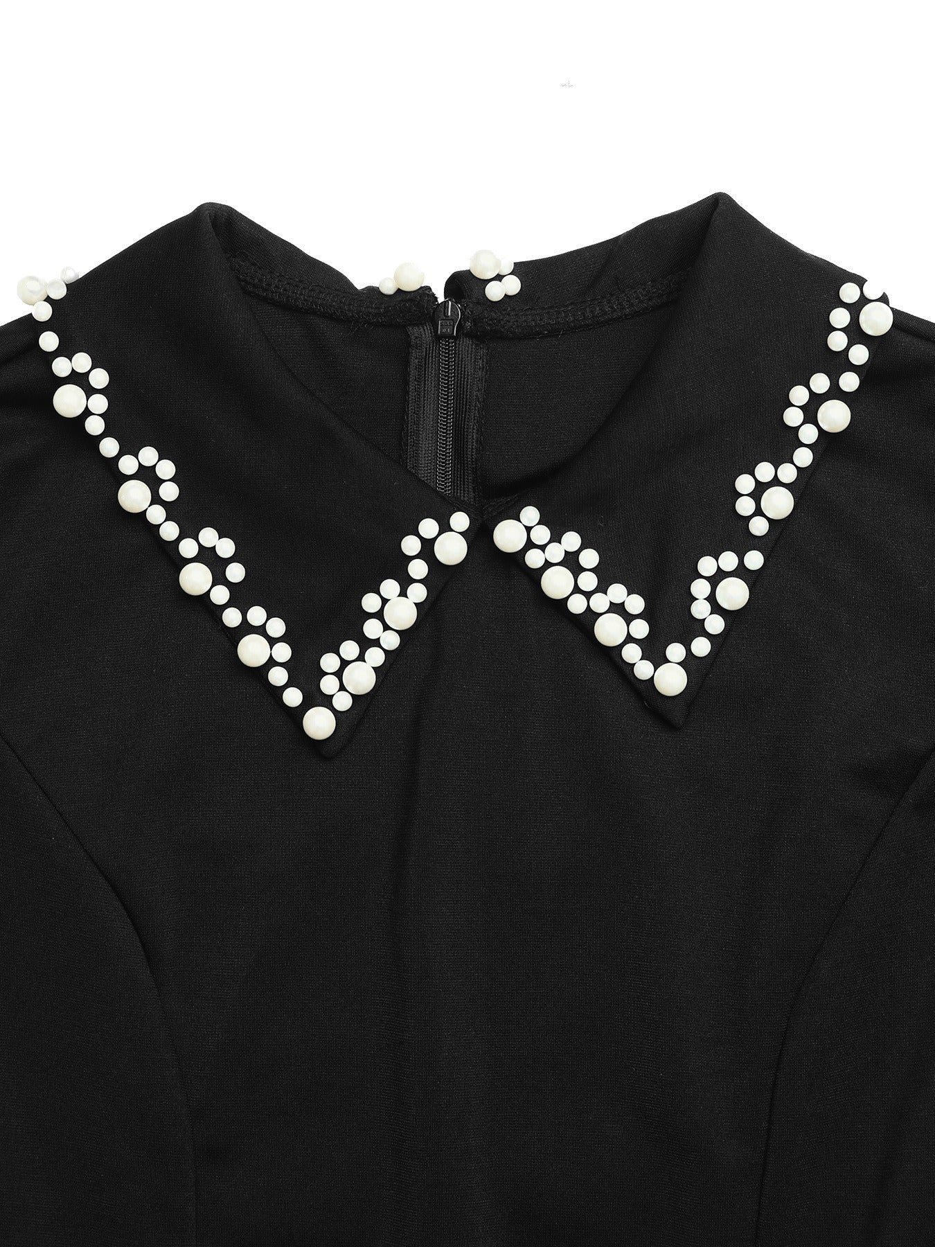 Classic Pearl-Detailed Black Mini Dress
