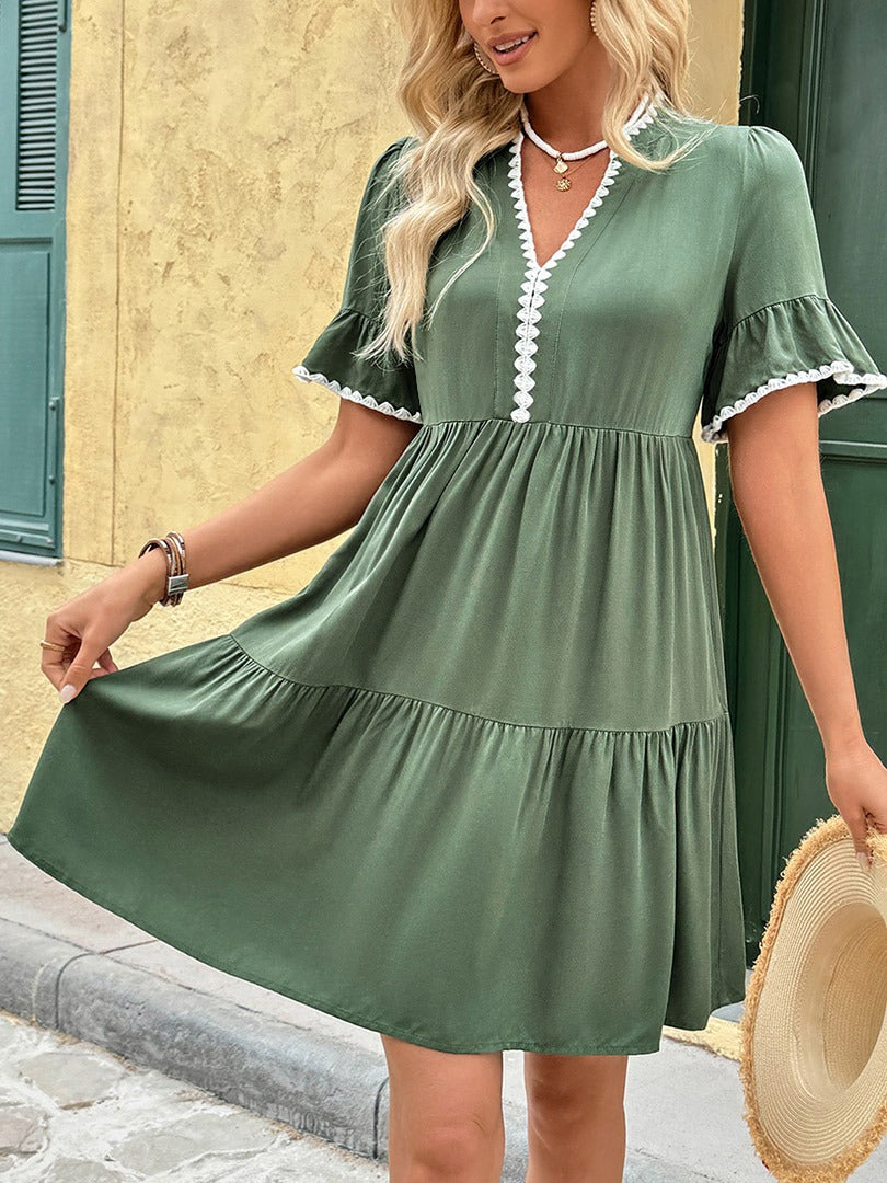 Stand-Collar A-Line Dress