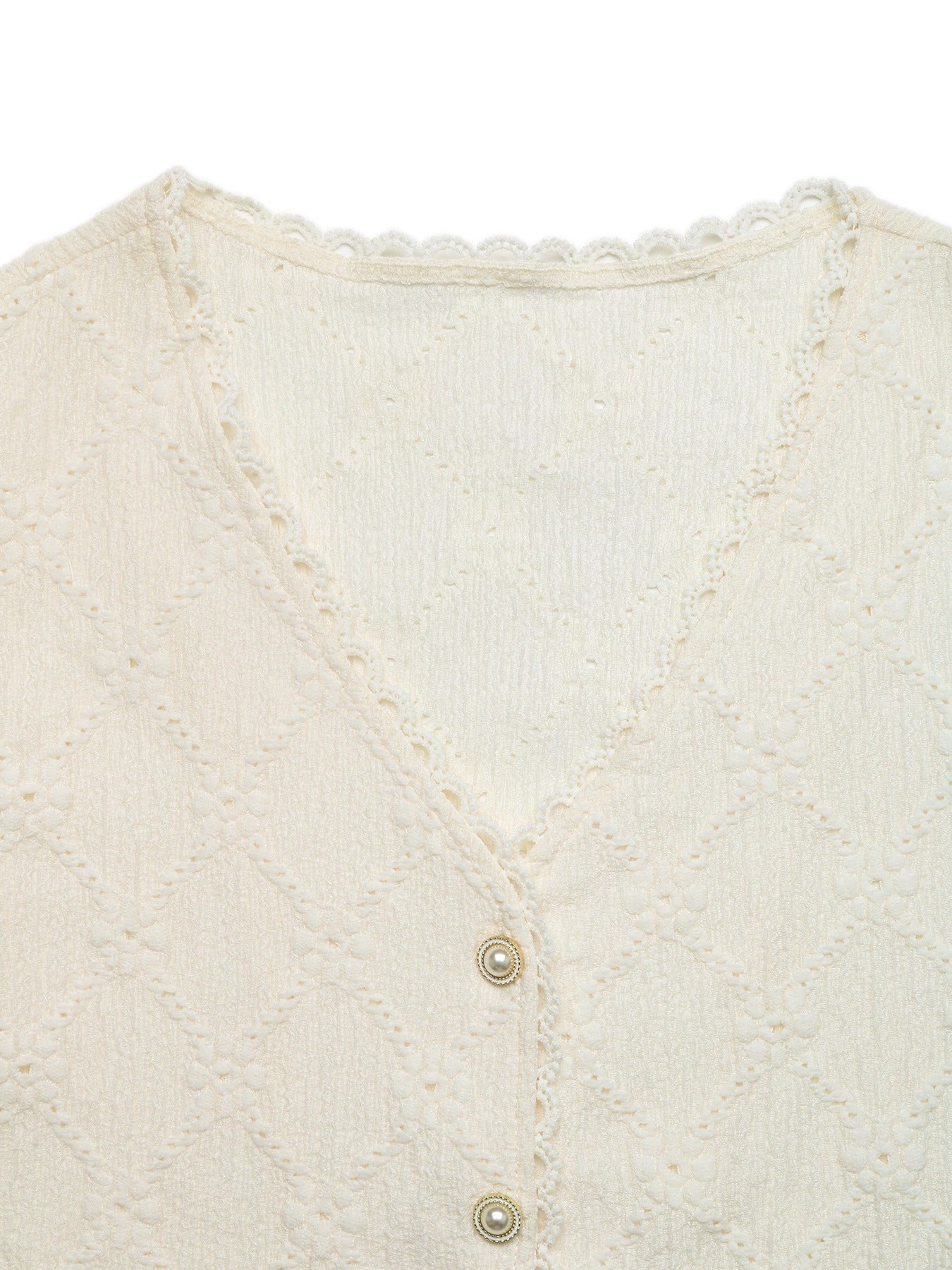 V-Neck Casual Jacquard Lace-Trimmed Cardigan