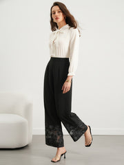Sheer Lace-Panel Straight-Leg Trousers