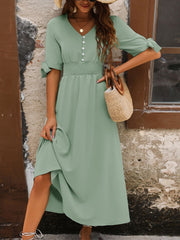 V-Neck Midi Skirt With Button Detailing