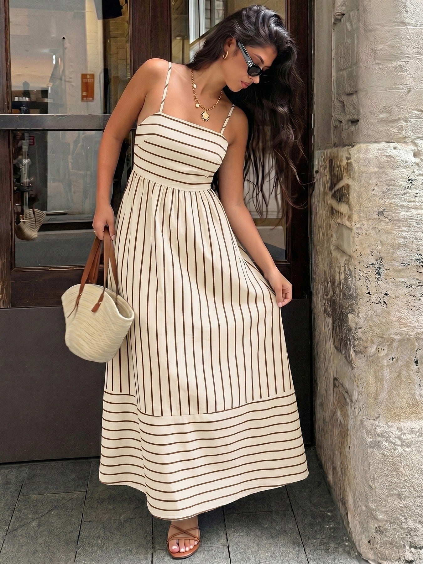 Spaghetti Strap Pleated Maxi Skirt