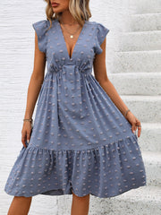 V-Neck Sleeveless Gathered Straight-Cut Dress