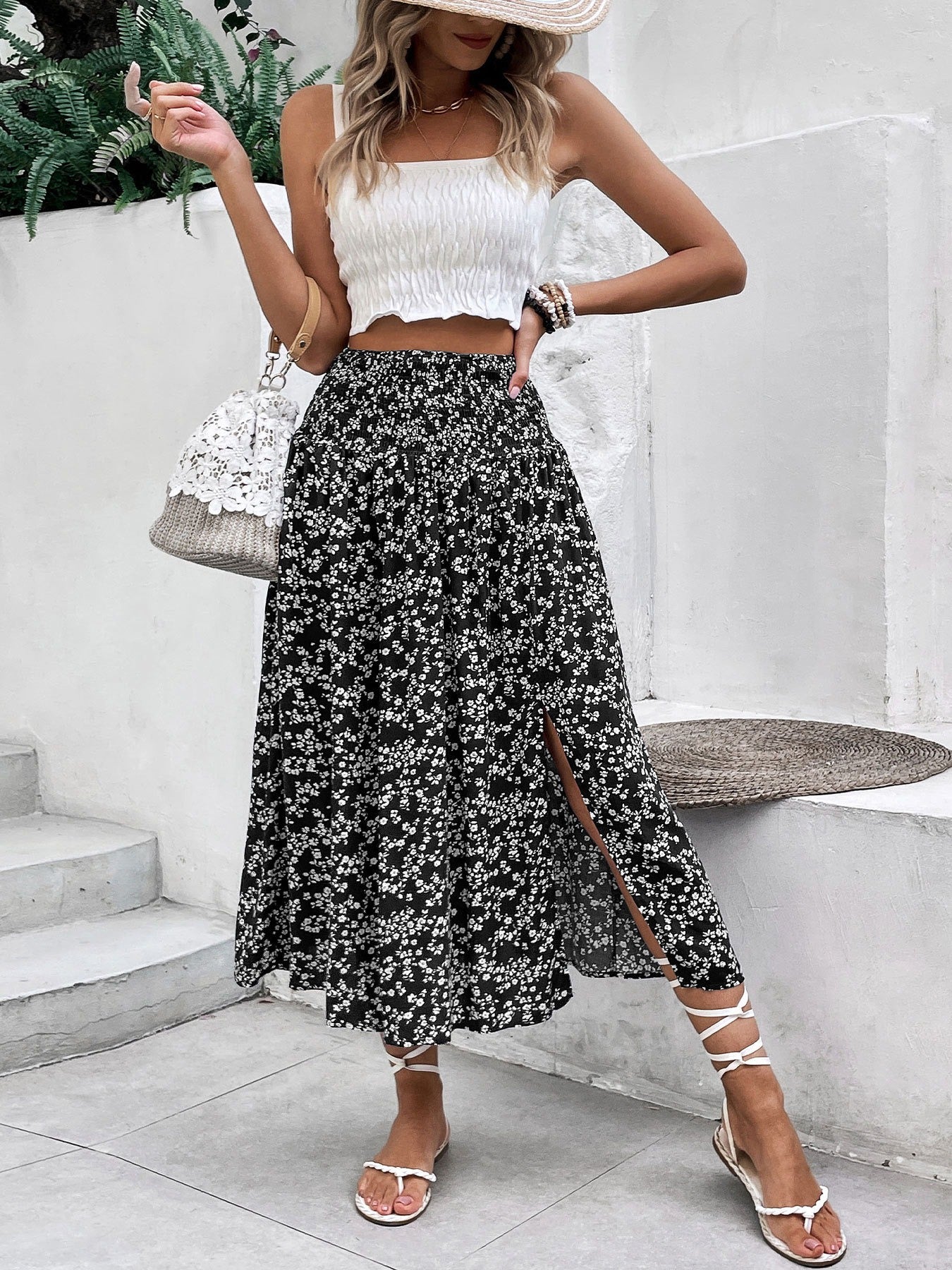 Casual Printed Skirt With A Slit