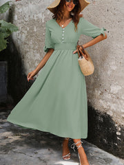 V-Neck Midi Skirt With Button Detailing