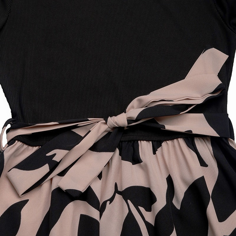 Printed A-Line Skirt With Tie Detail