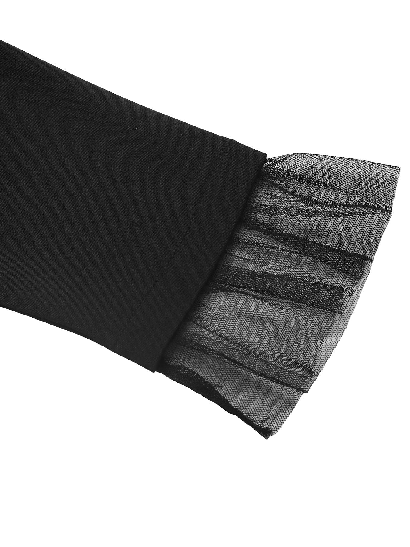 Black Tulle-Trimmed Long-Sleeved Dress