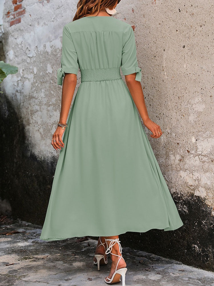 V-Neck Midi Skirt With Button Detailing