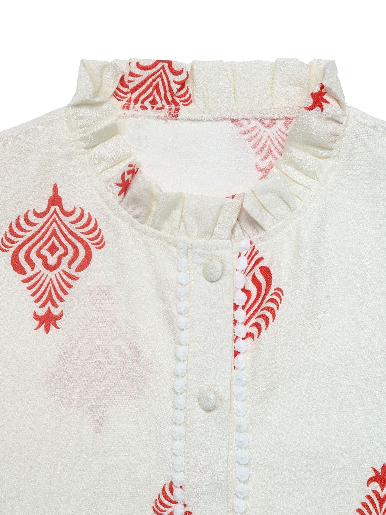 Embroidered Floral Shirt With A Small Stand Collar