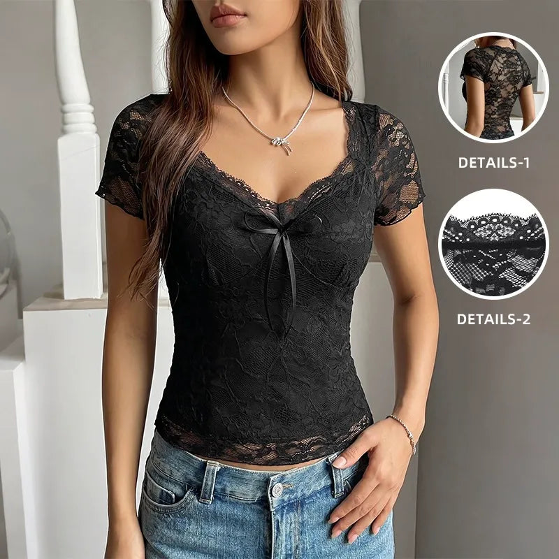 Slim-Fit Lace-Panel Pullover T-Shirt