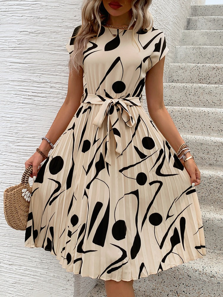 Geometric-Print Pleated Dress