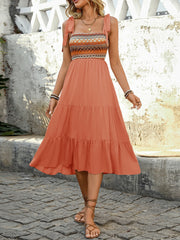 Ethnic Style Knit Patchwork Suspender Maxi Dress