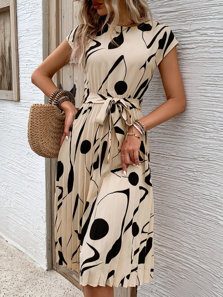 Geometric-Print Pleated Dress