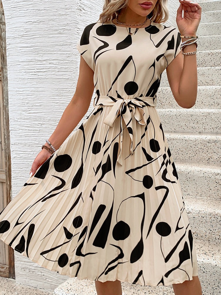Geometric-Print Pleated Dress