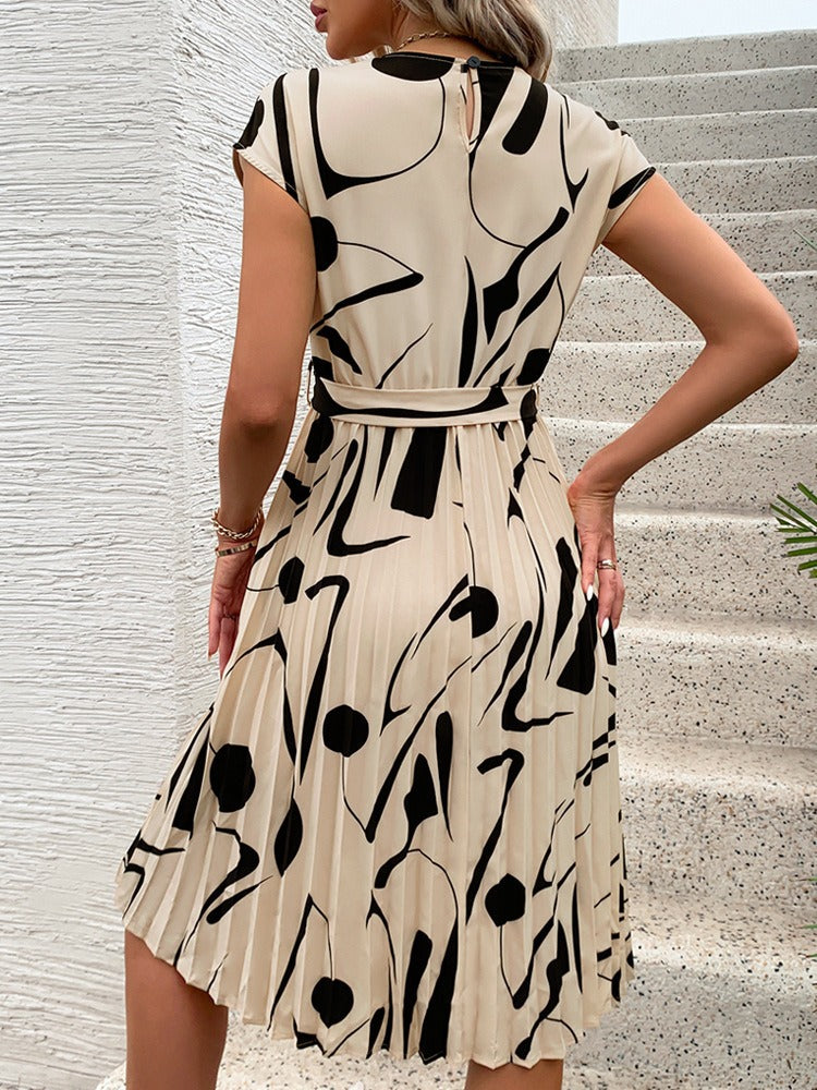 Geometric-Print Pleated Dress