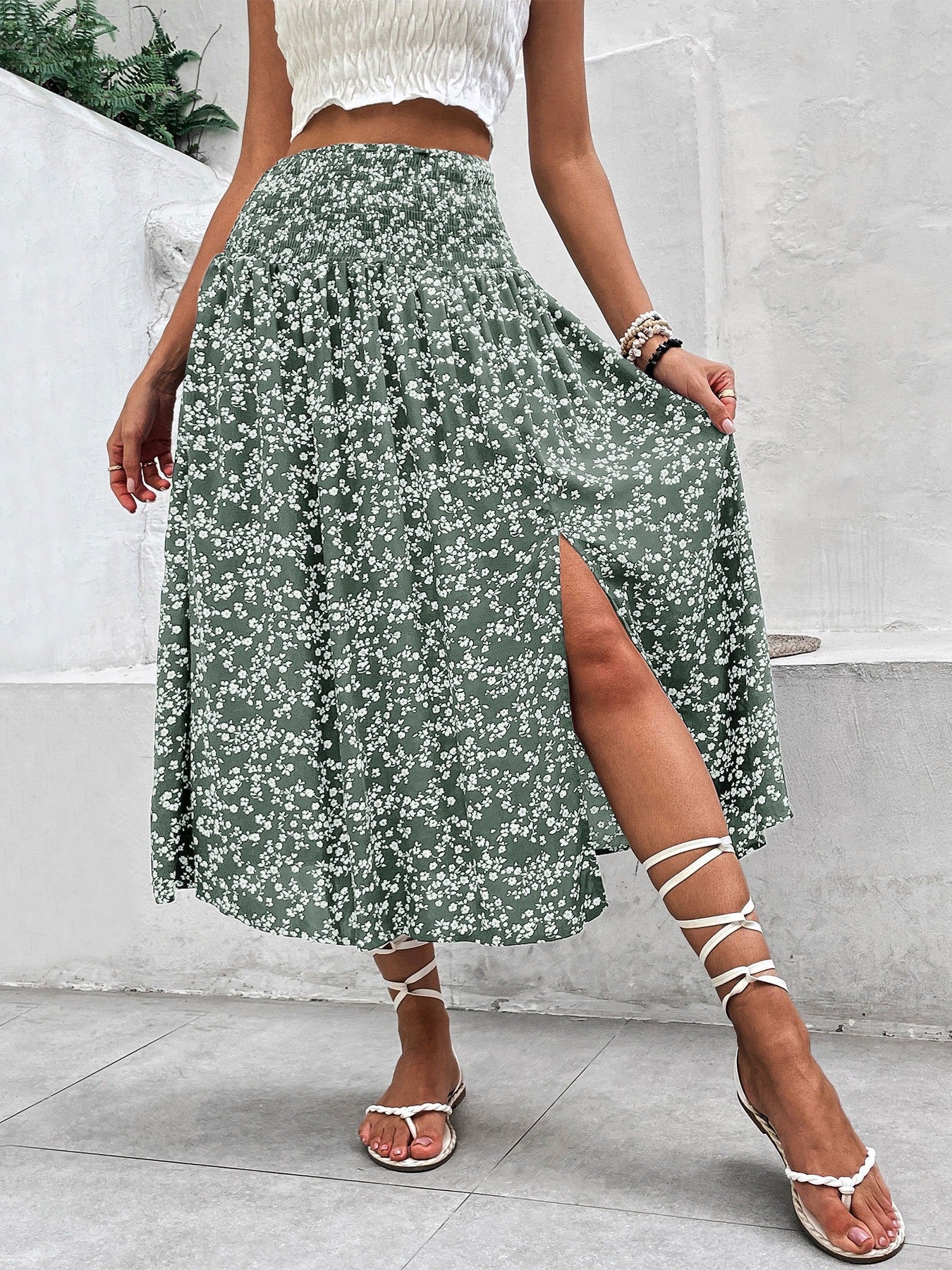 Casual Printed Skirt With A Slit