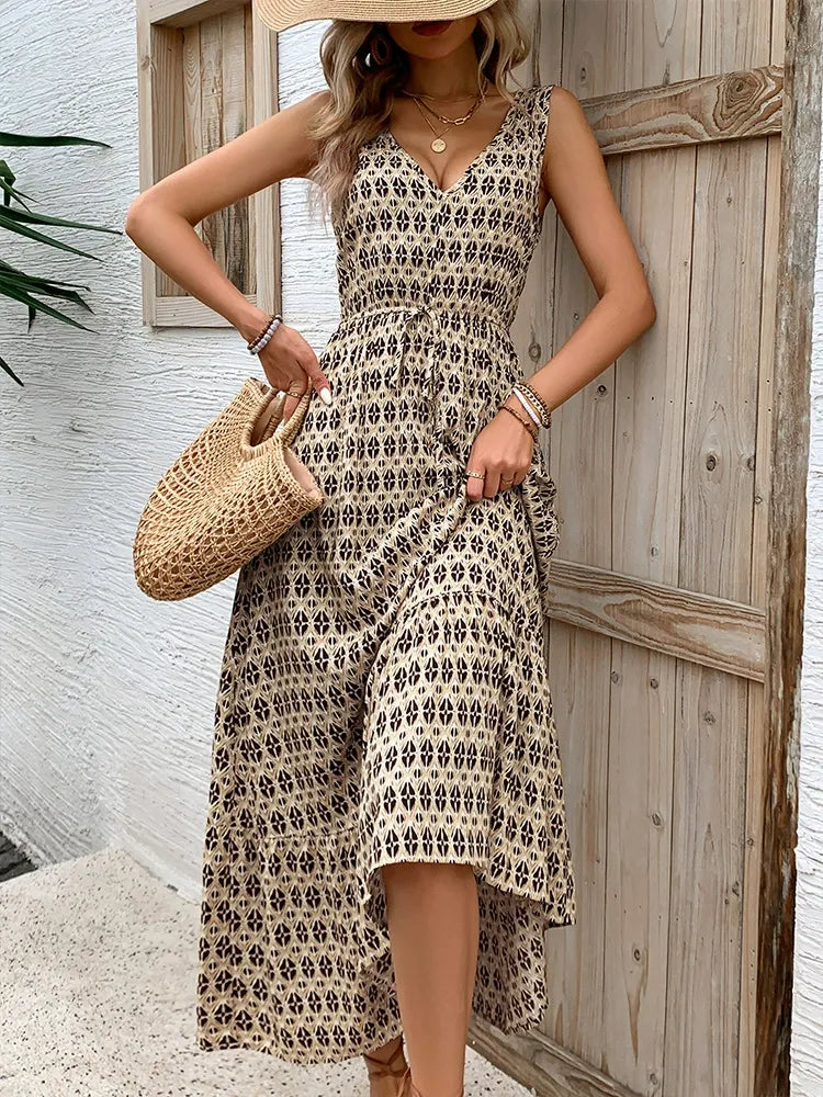 Sleeveless High-Waisted Floral Print Maxi Dress