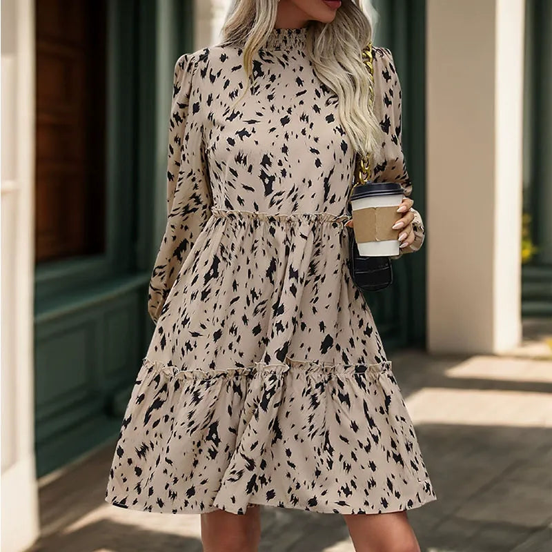 High-Neck Polka Dot Dress