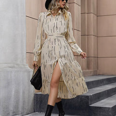 A-Line Dress With Geometric Stripe Print