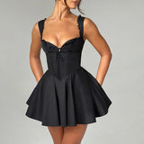 Lace-Trimmed V-Neck Halter Dress