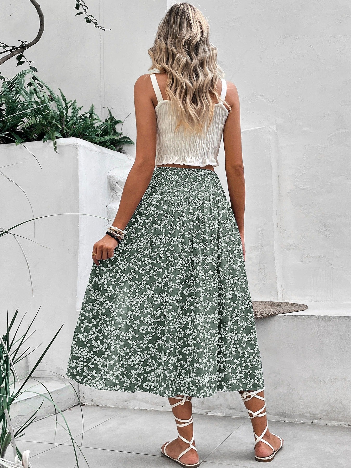 Casual Printed Skirt With A Slit