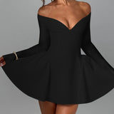 A-Shaped Waist-Hugging Long-Sleeved Dress