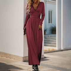 V-Neck Lace-Insert Wrap-Front Dress