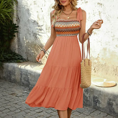 Ethnic Style Knit Patchwork Suspender Maxi Dress