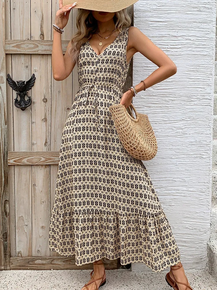 Sleeveless High-Waisted Floral Print Maxi Dress