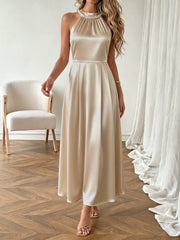 Elegant Satin Sleeveless Halter Dress