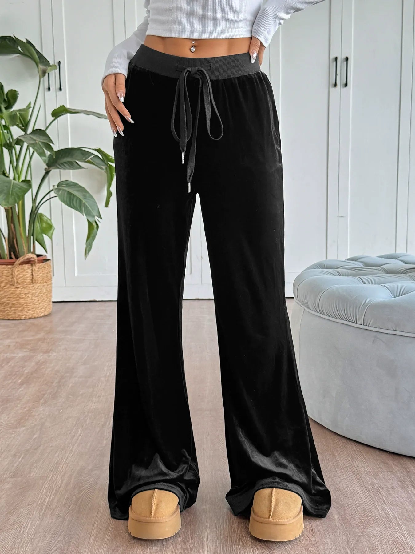Drapey Velvet Flared Trousers