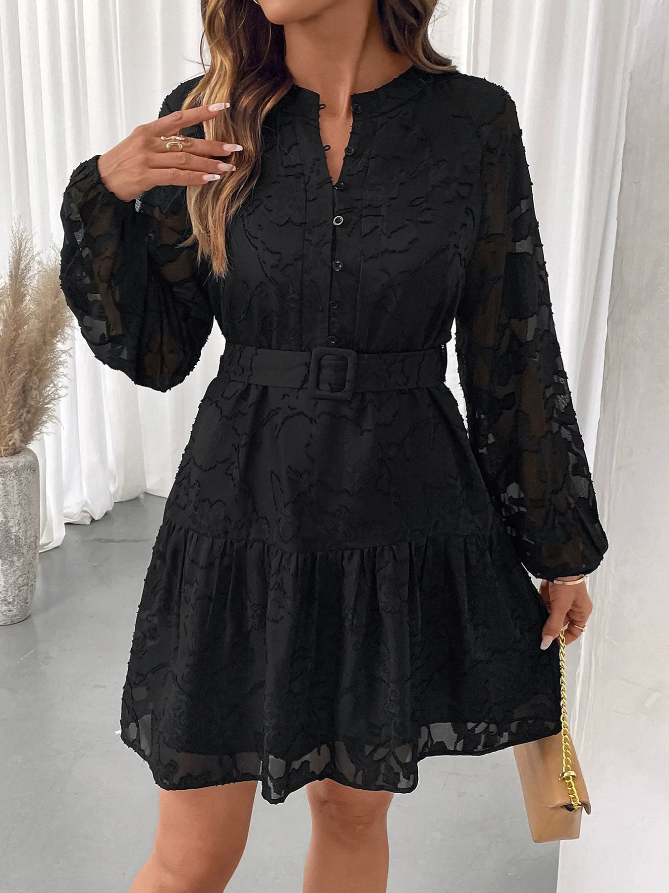 Versatile Lace Dress With A Waist-Cinching Tie