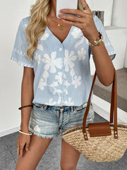Versatile Loose-Fit Printed V-Neck Shirt