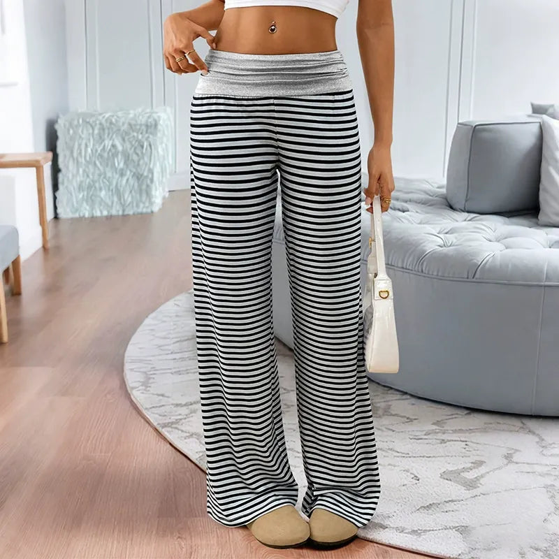 Color-Block Striped Wide-Leg Lounge Pants