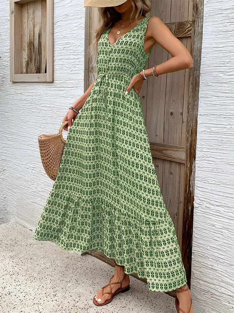 Sleeveless High-Waisted Floral Print Maxi Dress