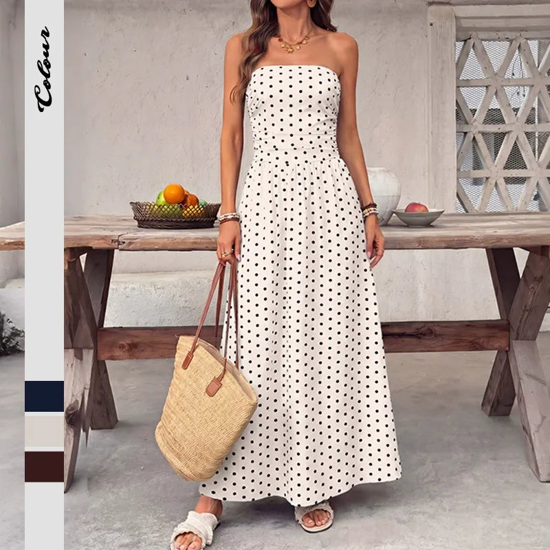 Vintage-Style Polka-Dot Strapless Dress