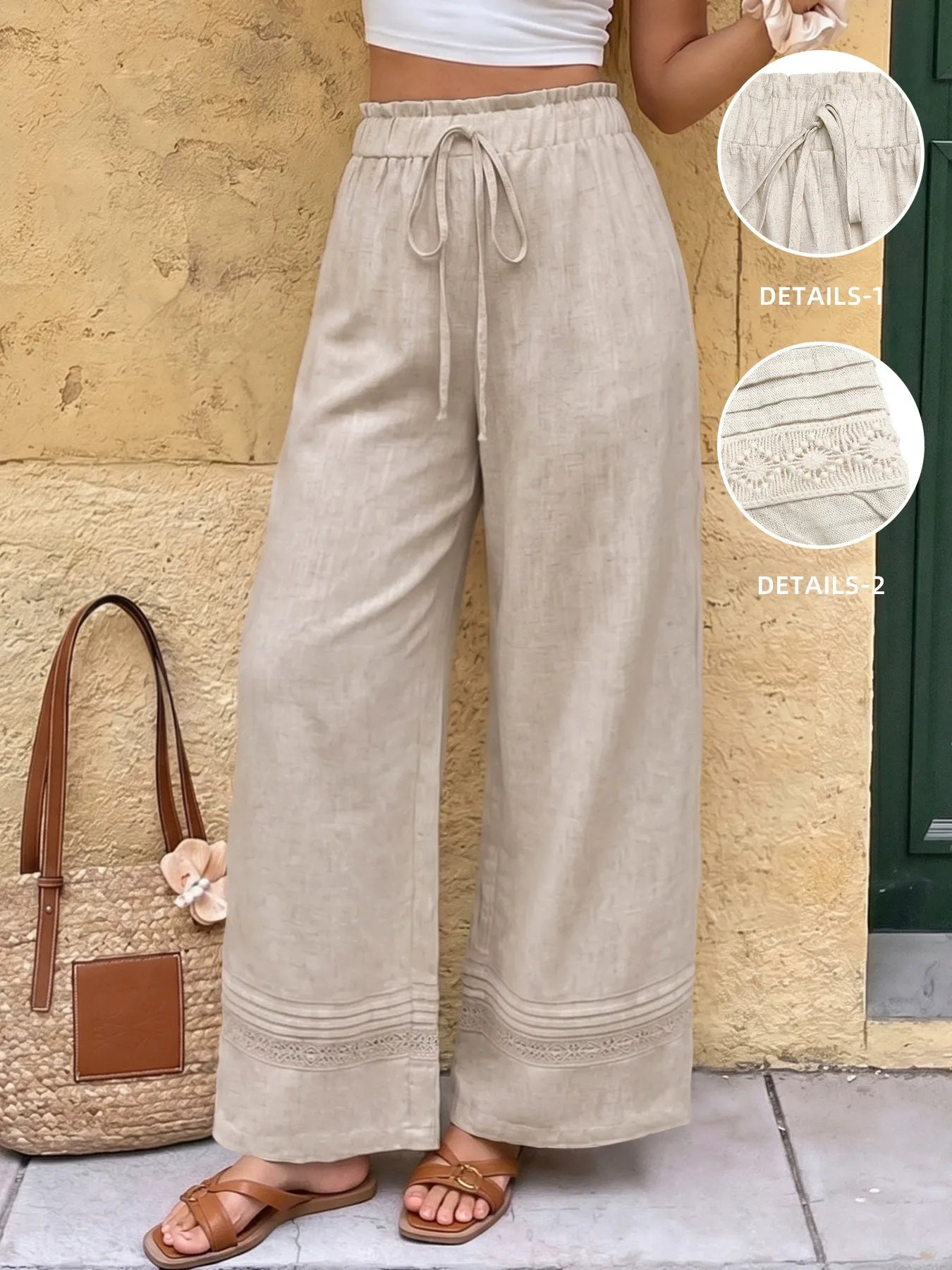 Khaki Straight-Leg Trousers