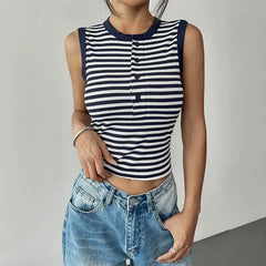 Striped Sleeveless Cropped Knit Top