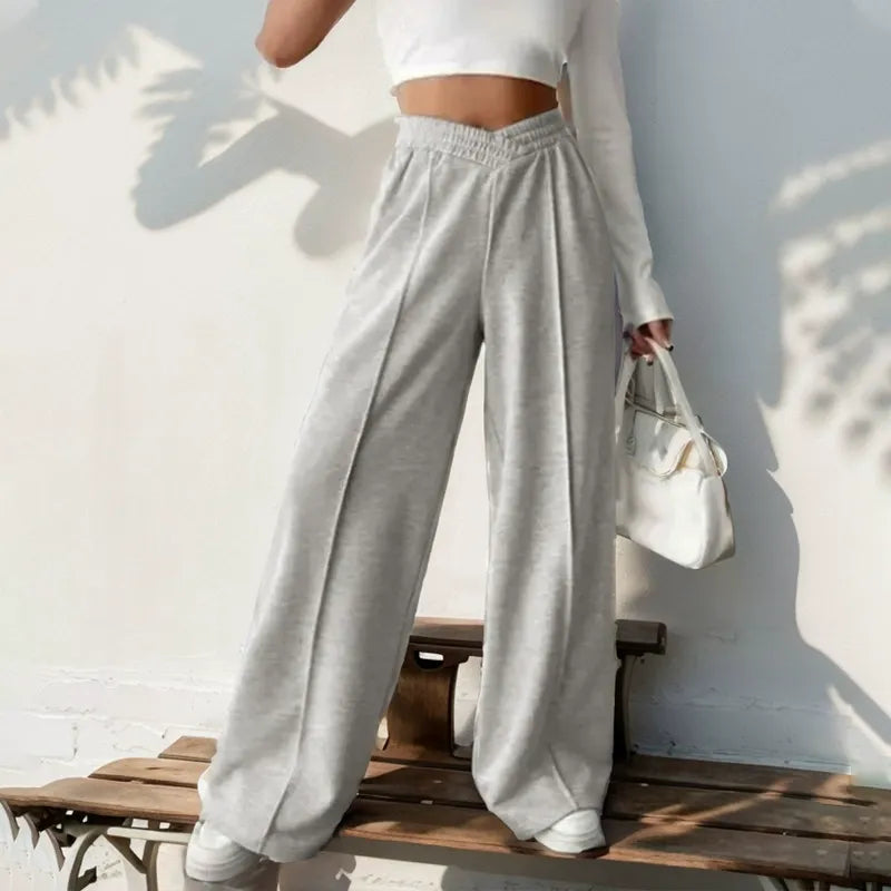 Elastic-Waist V-Waist Wide-Leg Trousers