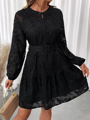 Versatile Lace Dress With A Waist-Cinching Tie