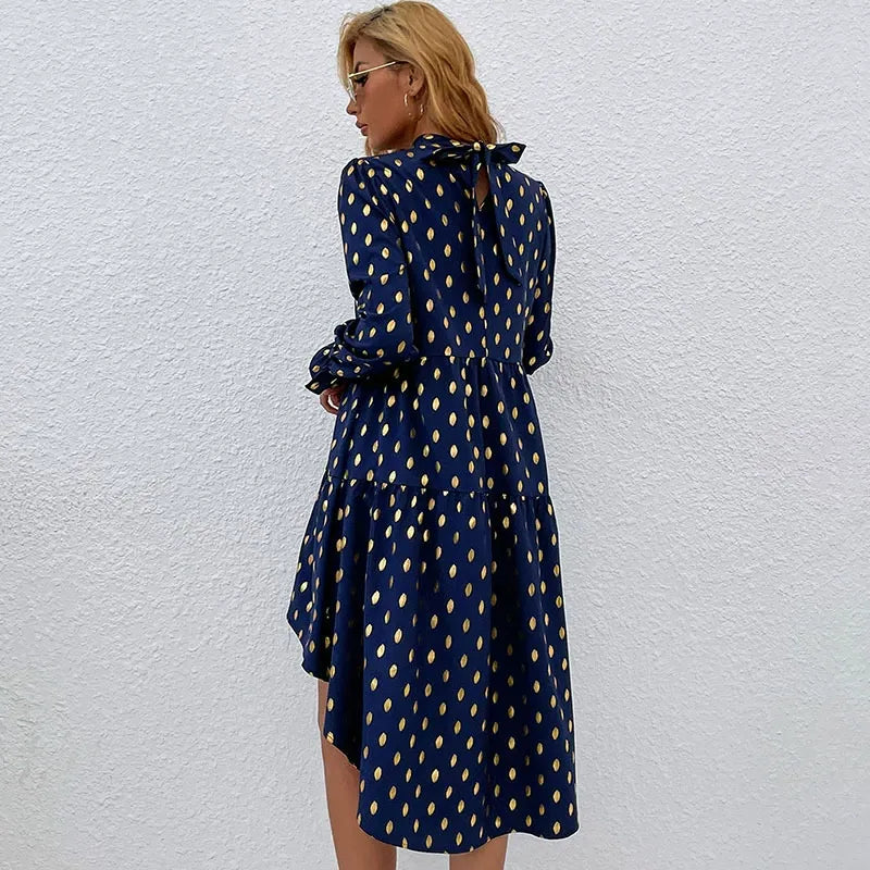Long-Sleeve Ruffled A-Line Dress
