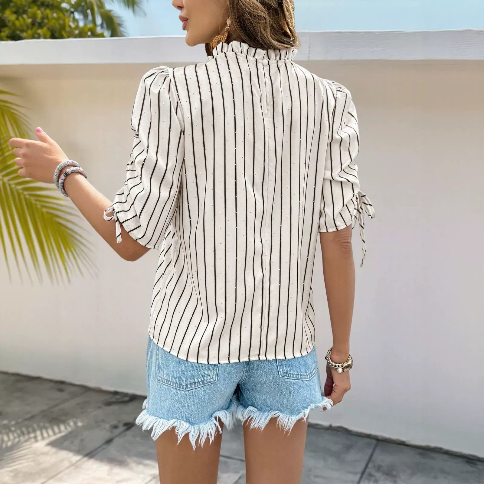 Casual Striped Drawstring Shirt