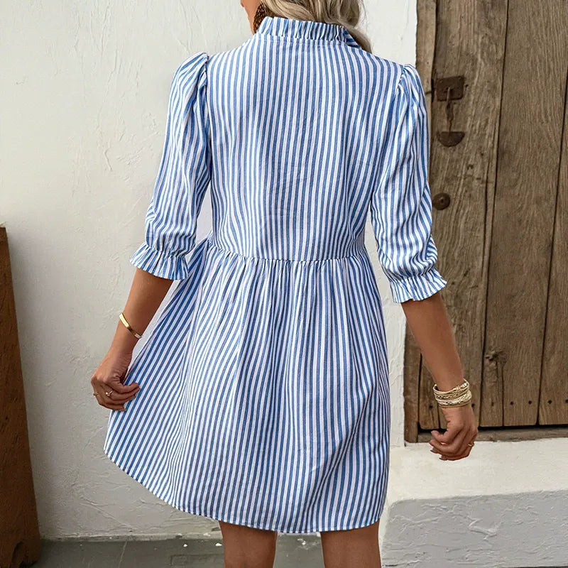 Vertical-Striped Shirt Dress