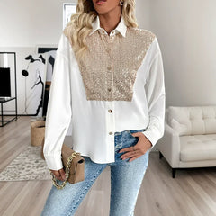 Collared Sequined Shirt Top