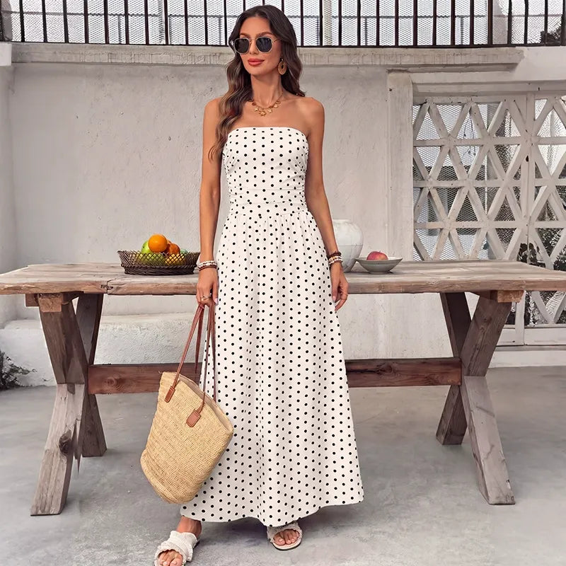 Vintage-Style Polka-Dot Strapless Dress