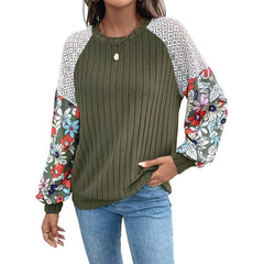 Floral Raglan Sleeve Patchwork Sweater Shirt