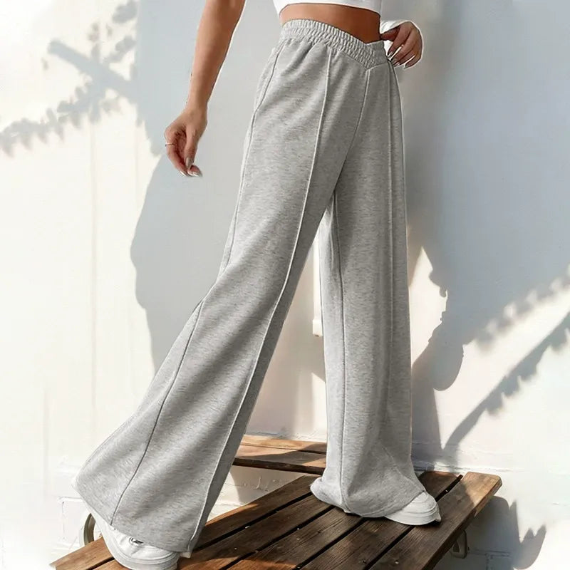 Elastic-Waist V-Waist Wide-Leg Trousers