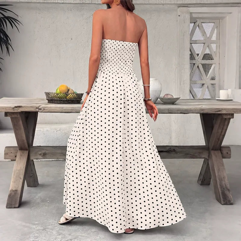 Vintage-Style Polka-Dot Strapless Dress