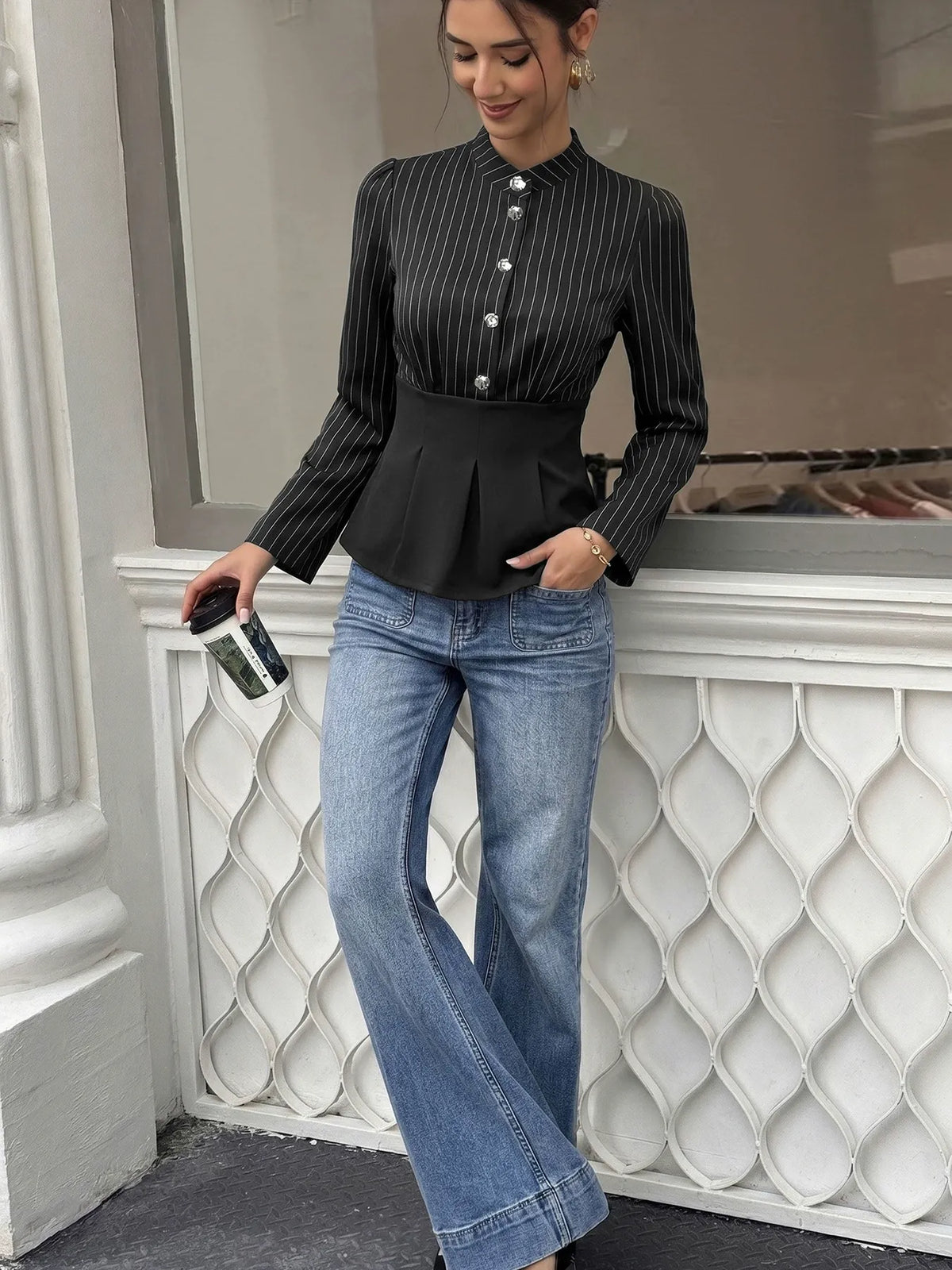 Workwear Striped Long-Sleeved Fitted Shirt